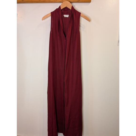 Neiman Marcus Burgundy Linen Sleeveless Maxi Dress Button Front Pockets Size 6 - Picture 1 of 10